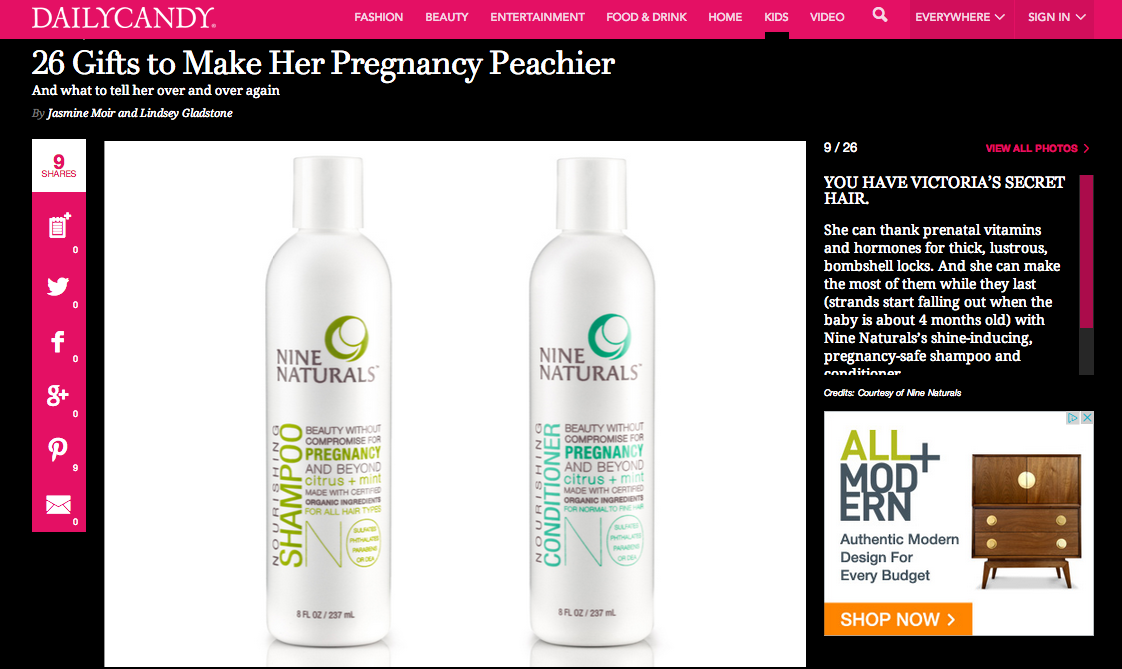 Daily Candy Pregnancy features Nine Naturals