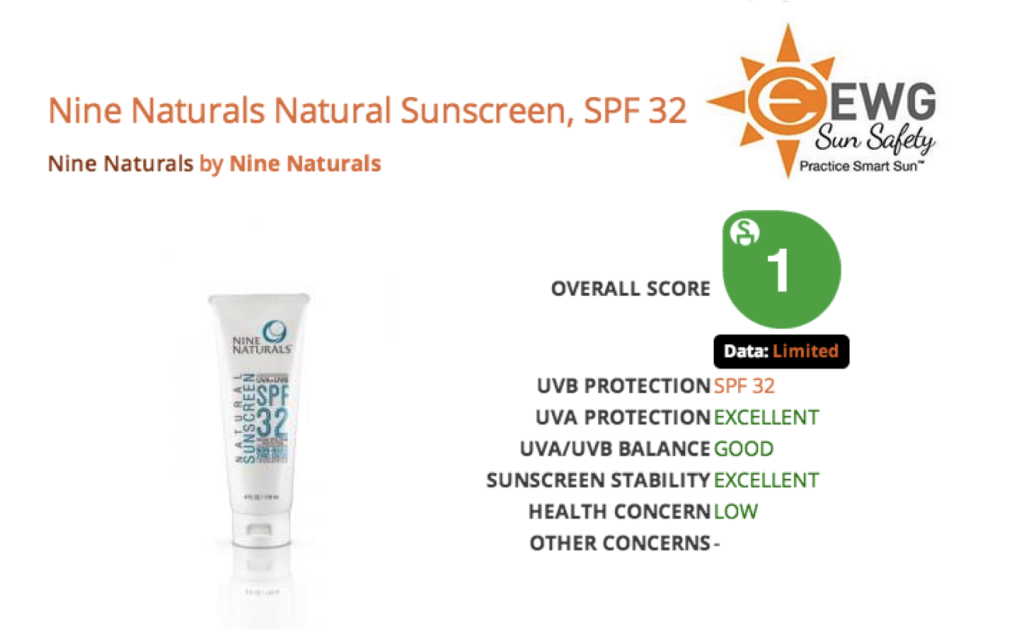 Nine Naturals Sunscreen EWG Top PIck